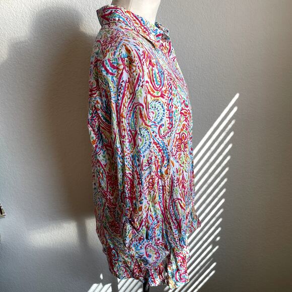 Appleseed multi color cotton button down long sleeve blouse womens Large lilly - Picture 3 of 6